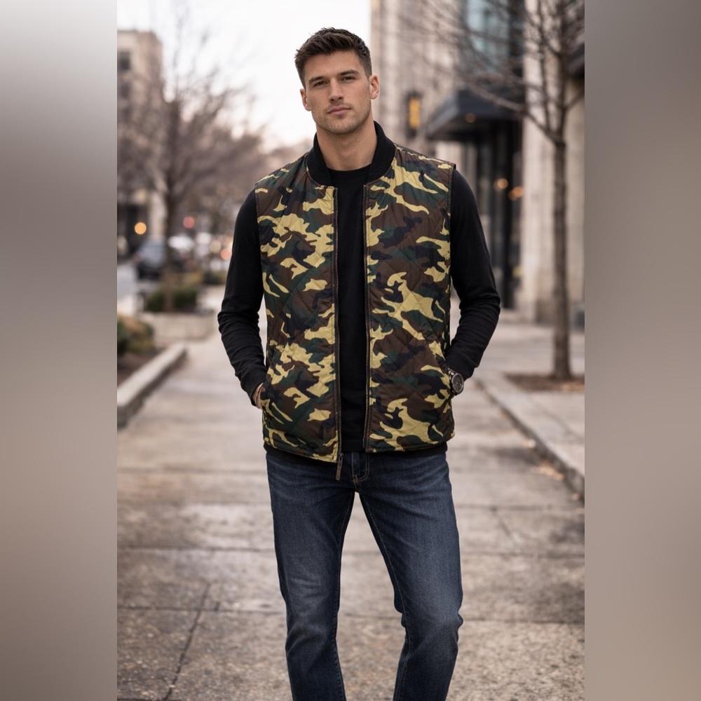 Robert Graham Reversible Camo Quilted Puffer Vest Men’s Large Black